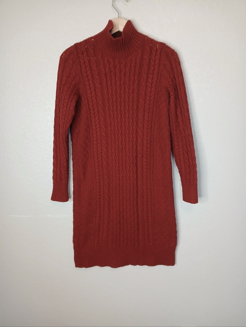 Ann Taylor Wool Blend Red Cable Knit Mock Neck Sweater Dress Long Sleeve Size M - Picture 4 of 9